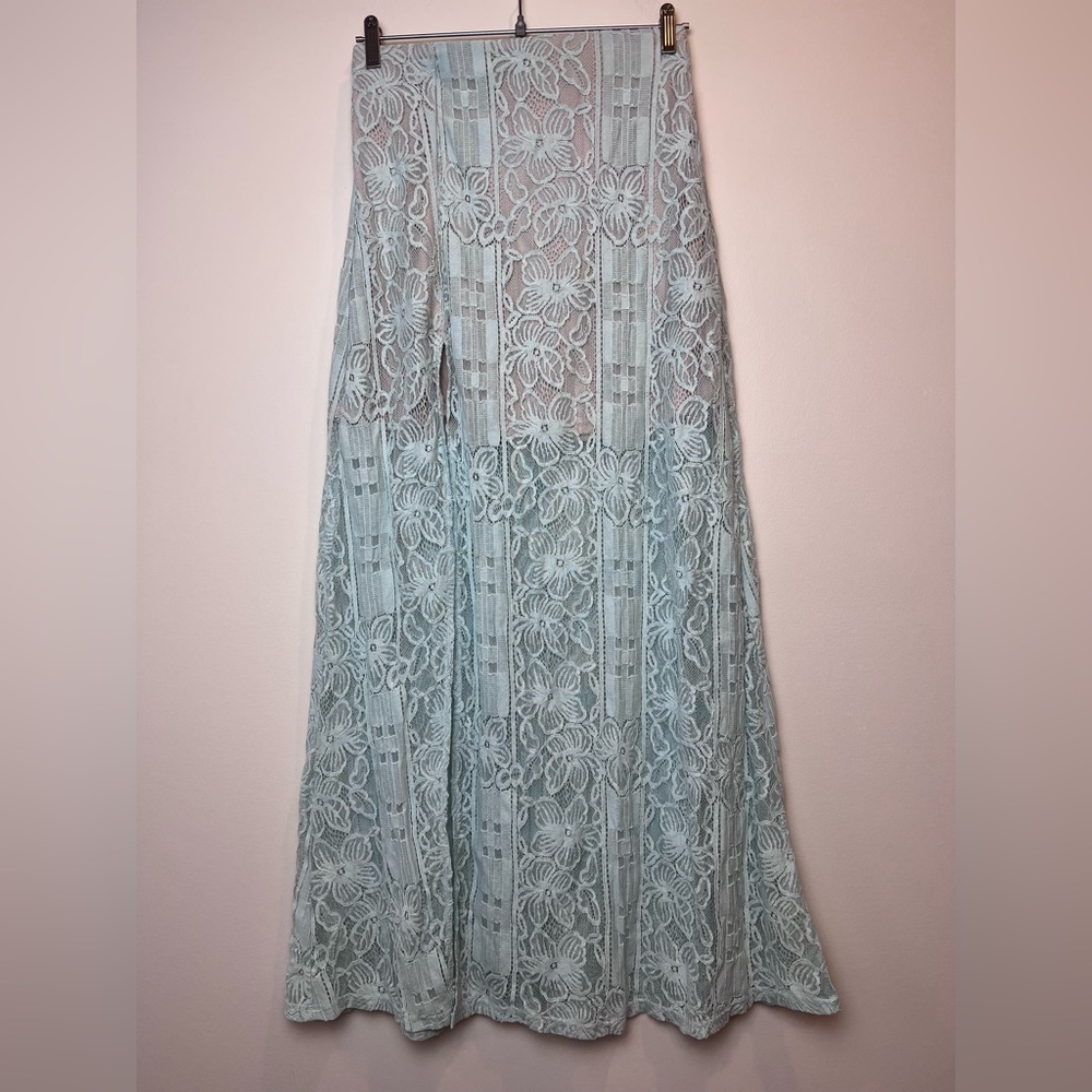Lulu's Pale Blue Lace Maxi Skirt